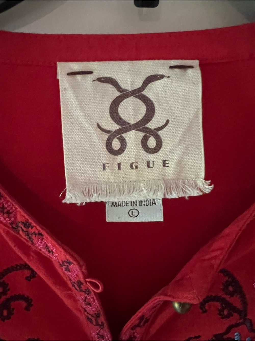 FIGUE Red Embroidered Button-Front Blouse - Picture 5 of 6